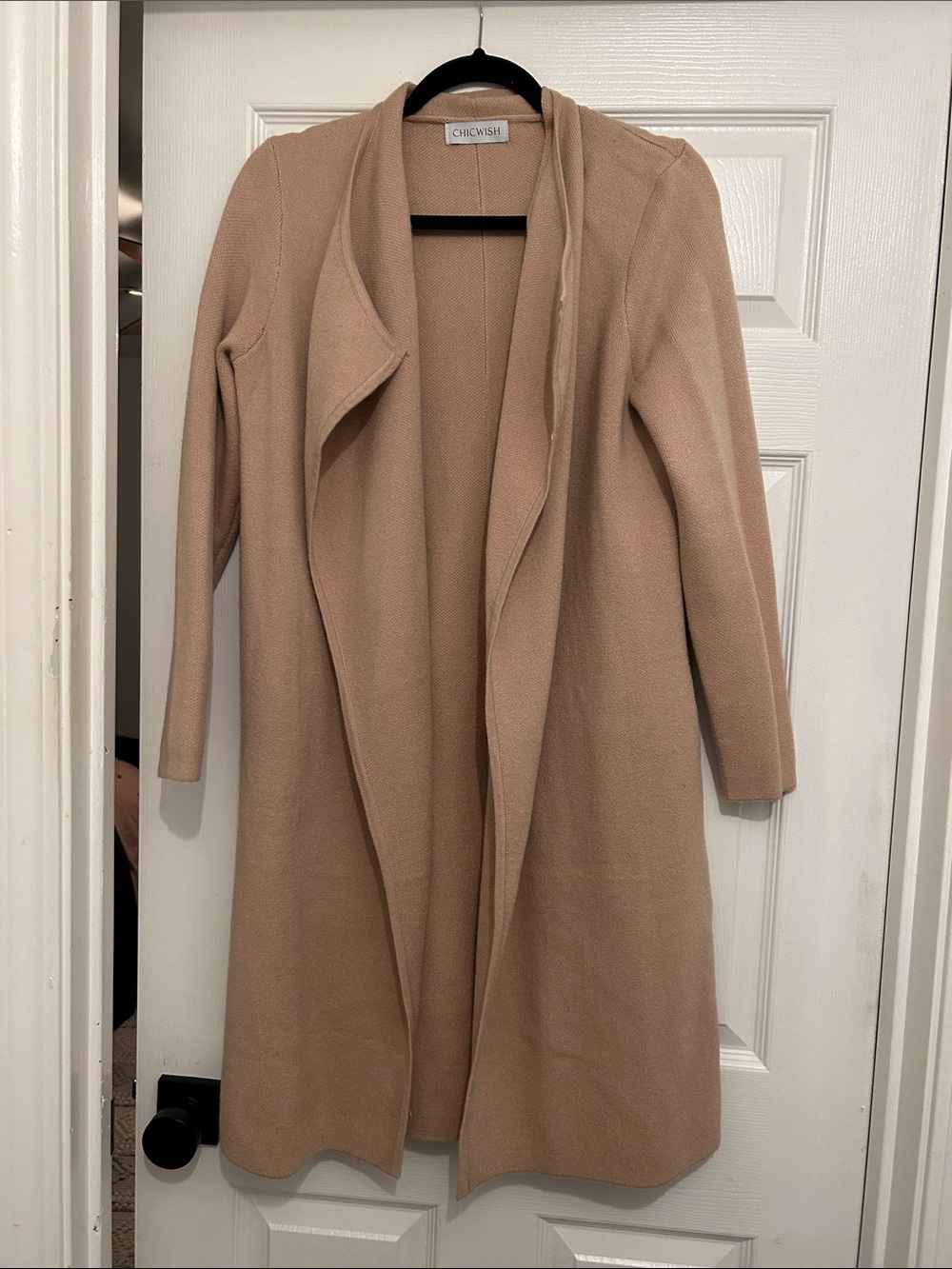 Chicwish Long Open-Front Camel Cardigan Coat 🤍